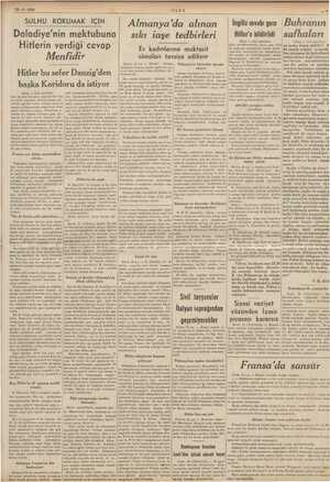    29-8- 1939 yi WU LUS SULHU KORUMAK İÇİN Daladiye'nin mektubuna Hitlerin verdiği cevap Menfidir Hitler bu sefer Danzig'den