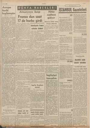    > elinde dir. 4.9.1939 ULUS Avrupa harbi b ir (Başı 1. inci sayfada) Almanyaya karşı Fransa dün saat 17 de harbe girdi...