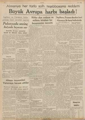   pe 7 PA N ARAMANIN MEP DA vE EE ULUS 4-9-1939 - Almanya her türlü sülh teşebbüsünü reddetti Büyük Avrupa harbı başladı!...