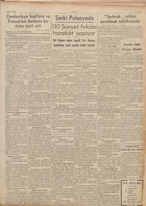    21-9-1939 ULUS Çemberleyn İngiltere ve Fransa'nın kararını bir daha teyit etti (Başı 1 inci sayfada) Şarki Polonyada | “
