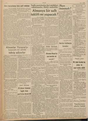      ULUS —4— 28-9-1939 ( RADYO | e» ğin e Radyo Difüzyon Postaları İngiliz gazetelerinin ileri sürdükleri noktainazarlar,...