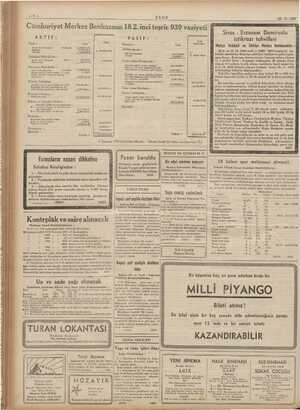    ULUS Cümhuriyet Merkez Bankasının 18 2. inci teşrin 939 vaziyeti AKTİF 22-11-1939 Sivas - Erzurum Demiryolu Gi istikrazı