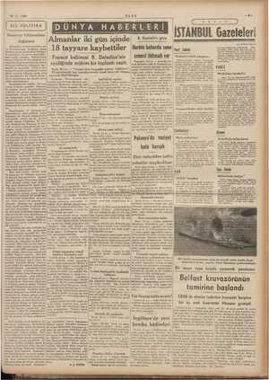  26-11-1939 DIŞ POLİTİKA Romanya hükümetinin değişmesi Bükreş'ten verilen haberlere 5 Ye, Kalinesco'nun katlinden sonr:...