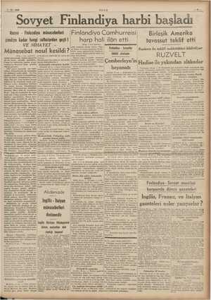  eş 1-12. 1939 ULUS ek — i Sovyet Fınlandiya harbi başladı | Rusya - Finlandiya münasebetleri Cümhurreisi Birleşik Amerika 5