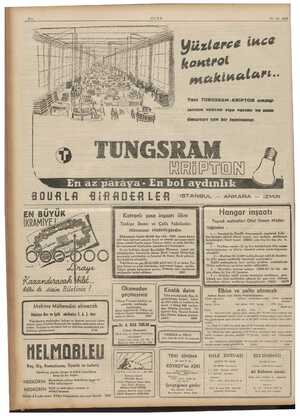    -8— ULUS 18 - 12 - 1939 üzlerce imc? kontrol makinaları: Yeni TUNGSRAM-KRİPTON ampy. larının vVUKksek ziya verimi ve uzun