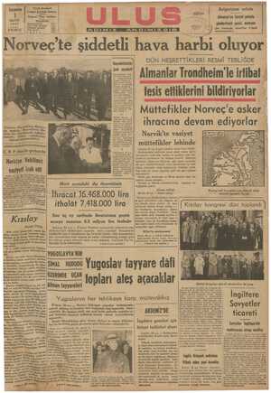  Çarşamba A MAYIS 1940 Telgraf: Ulus - 'TELEFO! | Basmuharrirlik | Yazı İşleri Müdürü Mücasese Müdürü Yam İşleri ıi dere ULUS