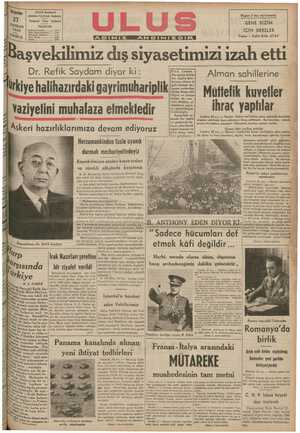  ü y Perşembe 27 HAZIRAN 18940 SKURuş Saşvekilimiz dış siyasetimizi izah etti B 3 (İlarımın alman i | Ürkiye halihazırdaki...