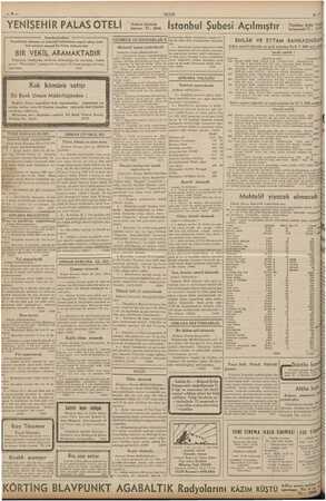 YENİŞEHİR PALAS OTELİ &wxx. İstanbul Şubesi Açılmıştır. Fersyse karşısında TI : ———————— Senelerdenberi ———— 7 İstanbul'da