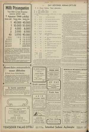    un a " i Milli Piyangonüun Tam bilet ve tam ikramiye esasına istinat eden 7 Ağustos 1940 çekilişi İkramiye adedi £ İkramiye