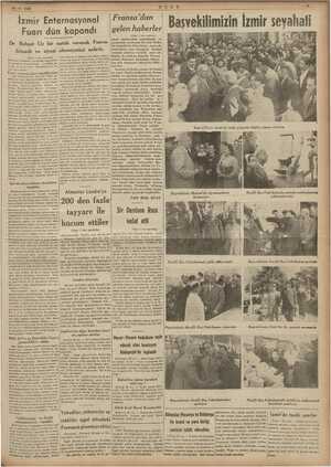    ZI -9- 1940 sale İzmir Enternasyonal Fuarı dün kapandı U Fransa'dan aşı 1 inci sayfada) çinde ye ez ve gelen haberler! vs