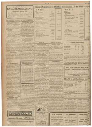    A A KENAN ürkiye Cümhuriyet Merkez Bankasının 15-11-941 KAVACIK MENBA SUYU AKT İF Mikyasımâ mia 15 m. £ Safi Klor En...