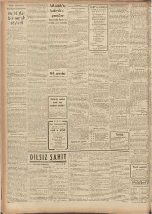  “Nazi partisinin büyük toplantısında M. Hitler bir nutuk söyledi (Başı 1 inci sayfada ) batırılan gemiler 04 servisi azami