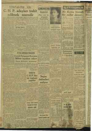  20/6/1946 Milletvekilliği için C. H. P. adayları tesbit çöyülerini edilmek üzeredir Dün yeni bir program hazırladılar Selma
