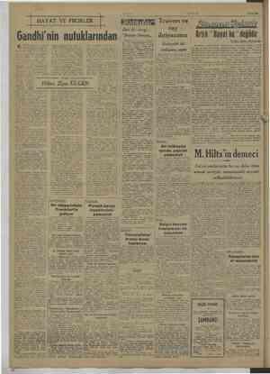    ULUS 19/2/1949 | İn HAYAT VE FİKİRLER | Gandhi” nin nufuklarından ANDHİ aşrımızın Mgpir ndan bl ın beri müdafaa et fikrini