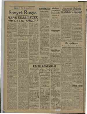    Günün I N. ll , İı meselesi ovyet Rusya HARB EDEBİLE ve BİR HALDE MİDİR ? (1930 yıllarında bu muharrir, lerde bulunmuştu. o