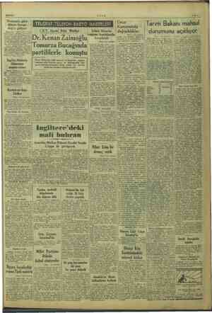    1371/1949 uLU$s 3 Tarım Bakanı mahsul Hikme açıklıyor aşı 1 inci Sayfada) rışa gin gidiyor TELGRAF.TELEFON-RADYO HABERLERİ