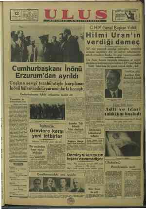    SALI Temmuz 1949 Yl: 29 - No. 10066 H. P, Ulus Mezesi — Ankari Öarlir O Ünel rk Cumhurbaşkanı İnönü Erzurum'dan ayrıldı...