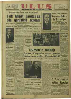  C. H. P, Ulus Müessesesi — Ankara — Ankara “7 Giles, Temmuz 1949 Yıl: 29 - No. 100801 Fiyatı ber verde (0 kuruştur. i ULUS'un