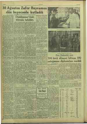    ULUS 41/8/1949 30 Ağustos Zafer Bayramını dün heyecanla kutladık Başı 1 inci Sayfada) romdı ia derin bir heyec: in sabah