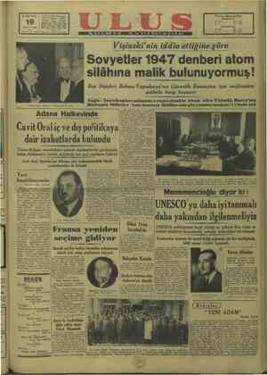 Ulus Gazetesi 19 Ekim 1949 kapağı