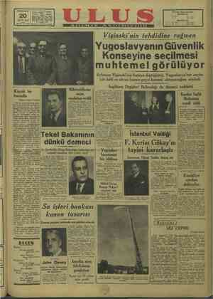 Ulus Gazetesi 20 Ekim 1949 kapağı