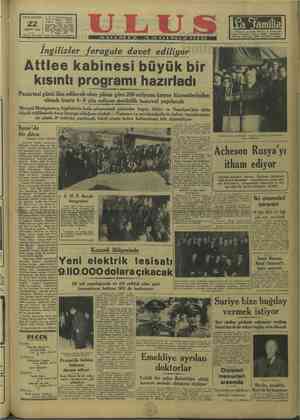 Ulus Gazetesi 22 Ekim 1949 kapağı