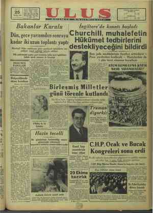 Ulus Gazetesi 25 Ekim 1949 kapağı
