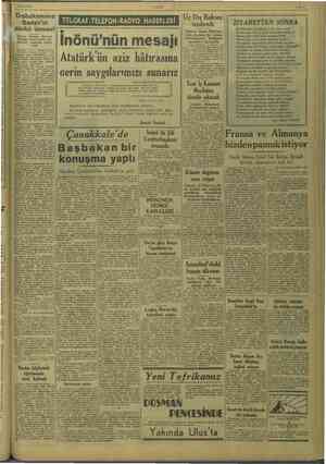    İ L Bs 10/11/1949 ULUS Dışbakanımız Sadak'ın dünkü demeci ie yi Nu İon esinin top- lantıları hakkında deli verdi İsti...