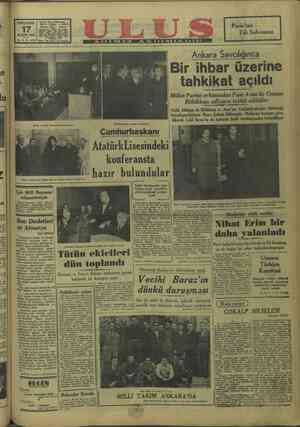 Ulus Gazetesi 17 Kasım 1949 kapağı