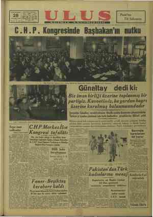 Ulus Gazetesi 28 Kasım 1949 kapağı