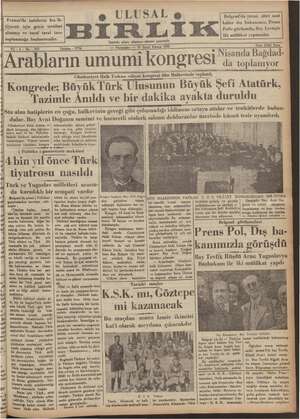 Ulusal Birlik (İzmir) Gazetesi 10 Ocak 1935 kapağı