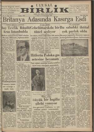Ulusal Birlik (İzmir) Gazetesi 27 Ocak 1935 kapağı