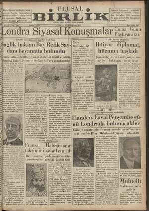 Ulusal Birlik (İzmir) Gazetesi 29 Ocak 1935 kapağı