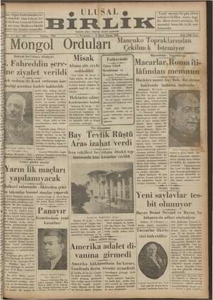 Ulusal Birlik (İzmir) Gazetesi 31 Ocak 1935 kapağı