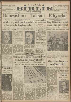 Ulusal Birlik (İzmir) Gazetesi 2 Şubat 1935 kapağı