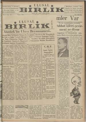 Ulusal Birlik (İzmir) Gazetesi 4 Şubat 1935 kapağı