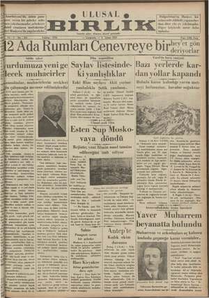 Ulusal Birlik (İzmir) Gazetesi 6 Şubat 1935 kapağı