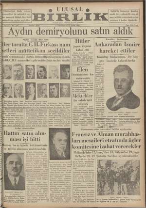 Ulusal Birlik (İzmir) Gazetesi 9 Şubat 1935 kapağı