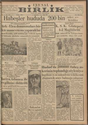 Ulusal Birlik (İzmir) Gazetesi 16 Şubat 1935 kapağı