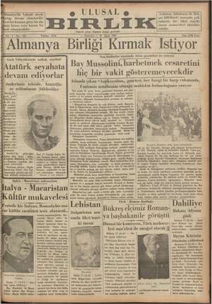 Ulusal Birlik (İzmir) Gazetesi 18 Şubat 1935 kapağı