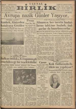 Ulusal Birlik (İzmir) Gazetesi 19 Şubat 1935 kapağı