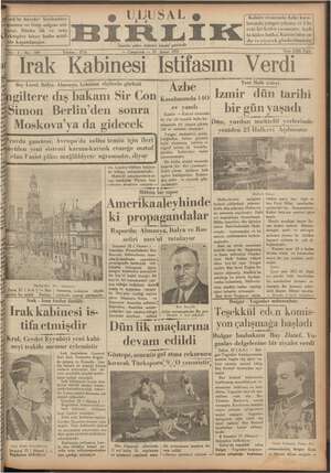 Ulusal Birlik (İzmir) Gazetesi 23 Şubat 1935 kapağı