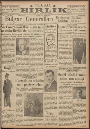 Ulusal Birlik (İzmir) Gazetesi 24 Şubat 1935 kapağı