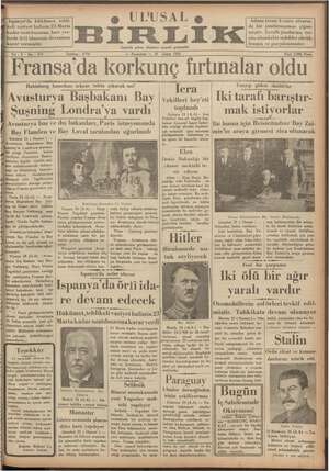 Ulusal Birlik (İzmir) Gazetesi 25 Şubat 1935 kapağı