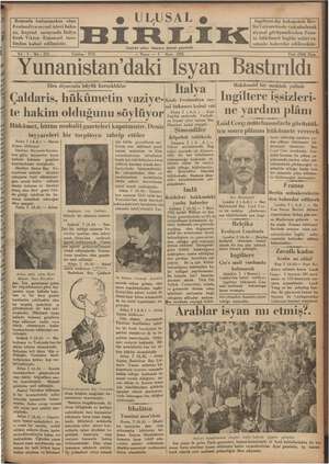 Ulusal Birlik (İzmir) Gazetesi 3 Mart 1935 kapağı