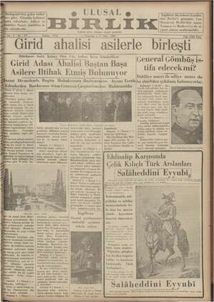 Ulusal Birlik (İzmir) Gazetesi 4 Mart 1935 kapağı