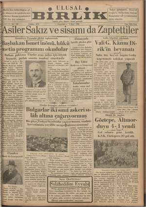 Ulusal Birlik (İzmir) Gazetesi 9 Mart 1935 kapağı