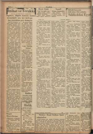    Sahife 2 Tarihi Tefrika: 243 yayı) 9 Mart 1935 İttihat ve Terakki ddin Şakir Beyin Bahae: İzürete, Bağdat hattının inşasını