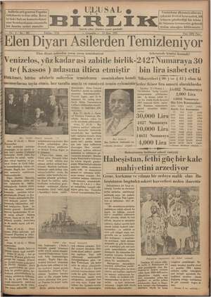 Ulusal Birlik (İzmir) Gazetesi 13 Mart 1935 kapağı