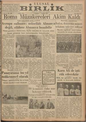 Ulusal Birlik (İzmir) Gazetesi 20 Mart 1935 kapağı